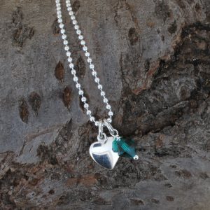 Small Heart & Emerald Crystal Necklace