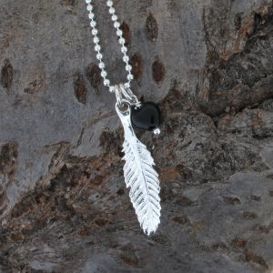 Feather & Black Glass Heart Necklace