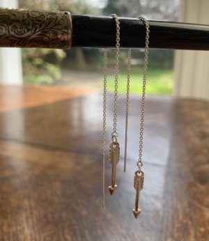 silver arrow charms on threader chain earrings